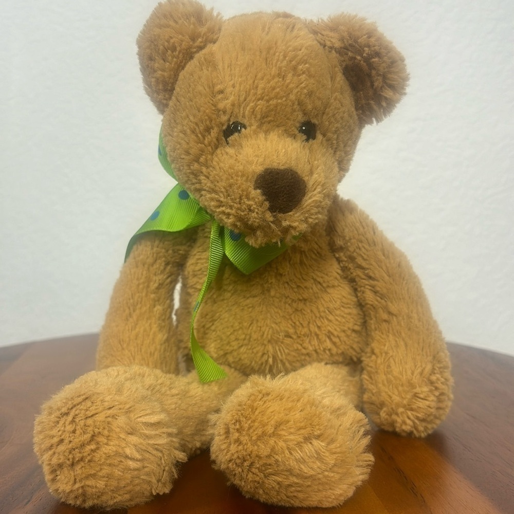 Bearington Collection 14" Teddy Bear Plush Green Ribbon